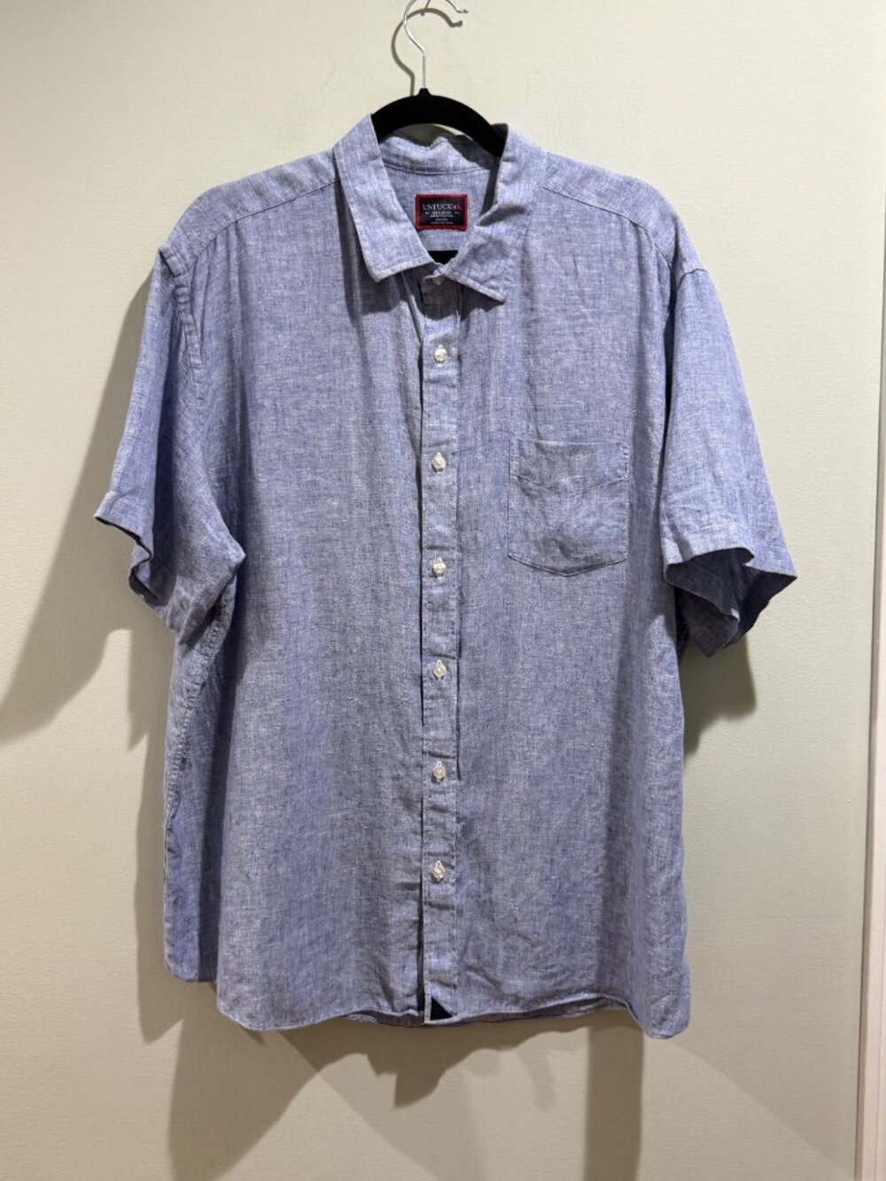 UNTUCKit Blue 100% Linen Men’s Short Sleeve Button Down Casual Shirt Size XXL